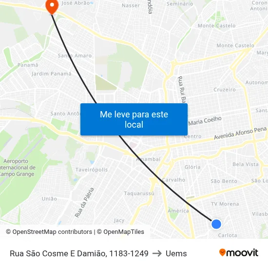 Rua São Cosme E Damião, 1183-1249 to Uems map