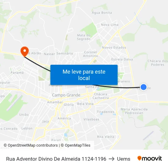 Rua Adventor Divino De Almeida 1124-1196 to Uems map
