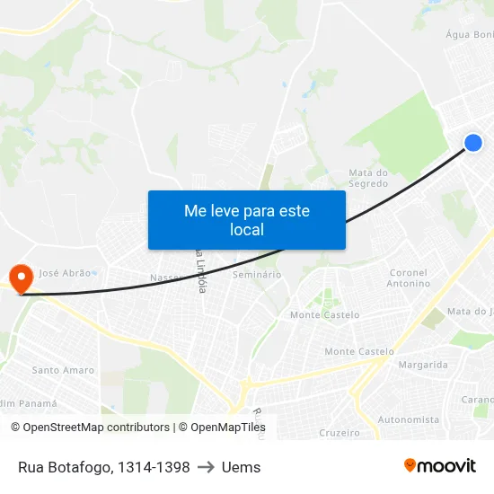 Rua Botafogo, 1314-1398 to Uems map