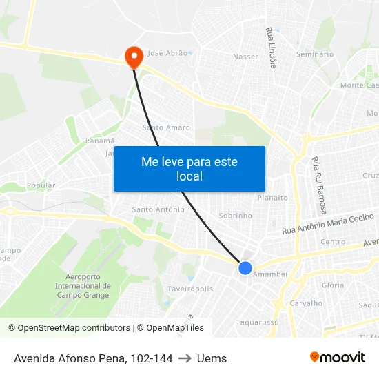 Avenida Afonso Pena, 102-144 to Uems map