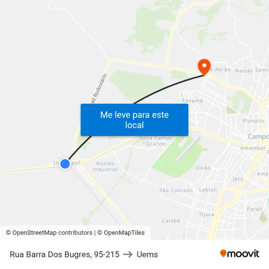Rua Barra Dos Bugres, 95-215 to Uems map