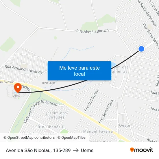 Avenida São Nicolau, 135-289 to Uems map
