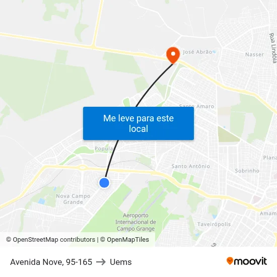 Avenida Nove, 95-165 to Uems map