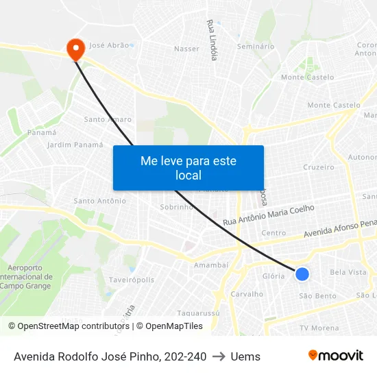 Avenida Rodolfo José Pinho, 202-240 to Uems map