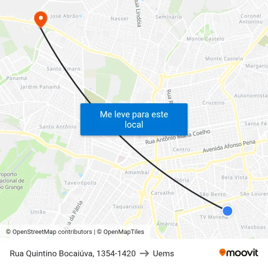Rua Quintino Bocaiúva, 1354-1420 to Uems map