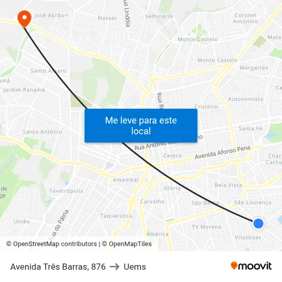 Avenida Três Barras, 876 to Uems map