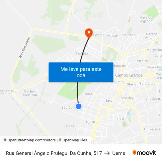 Rua General Ângelo Frulegui Da Cunha, 517 to Uems map