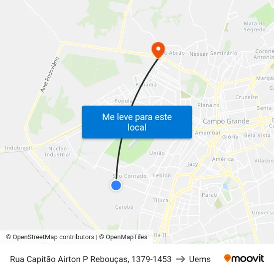 Rua Capitão Airton P Rebouças, 1379-1453 to Uems map
