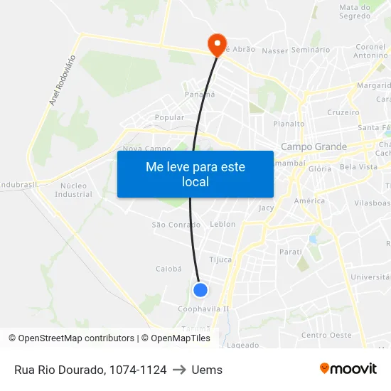 Rua Rio Dourado, 1074-1124 to Uems map