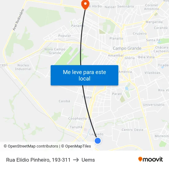 Rua Elídio Pinheiro, 193-311 to Uems map