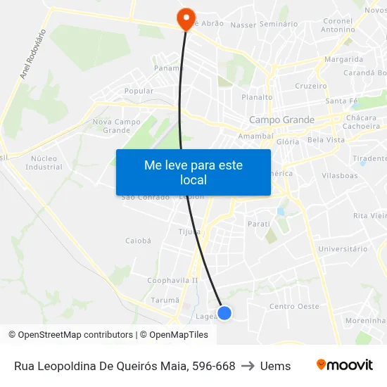 Rua Leopoldina De Queirós Maia, 596-668 to Uems map