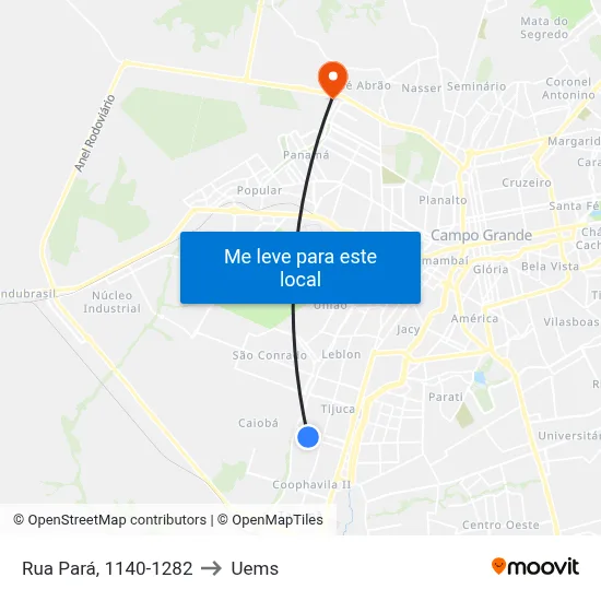 Rua Pará, 1140-1282 to Uems map