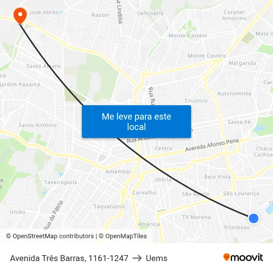 Avenida Três Barras, 1161-1247 to Uems map
