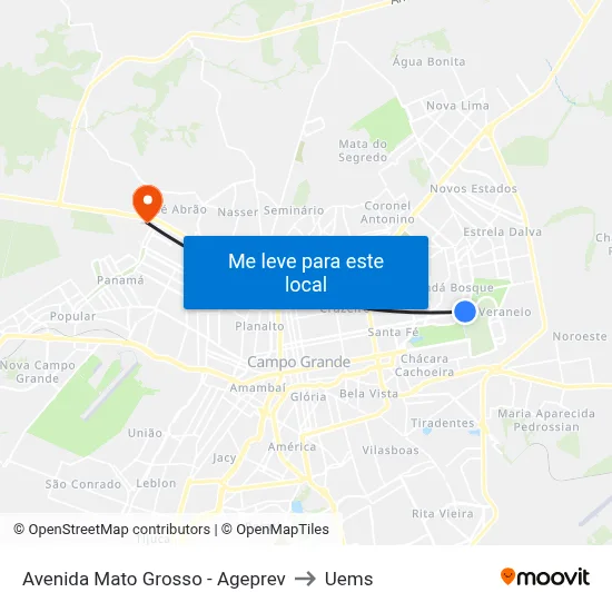 Avenida Mato Grosso - Ageprev to Uems map