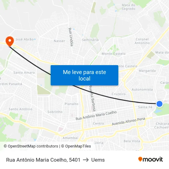 Rua Antônio Maria Coelho, 5401 to Uems map
