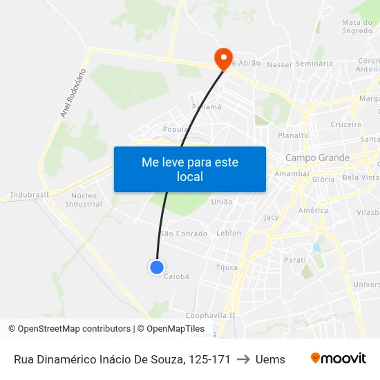 Rua Dinamérico Inácio De Souza, 125-171 to Uems map