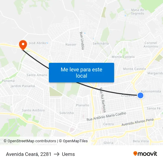 Avenida Ceará, 2281 to Uems map