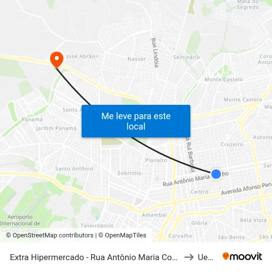 Extra Hipermercado - Rua Antônio Maria Coelho to Uems map