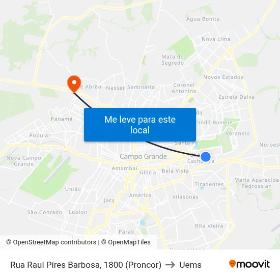 Rua Raul Píres Barbosa, 1800 (Proncor) to Uems map