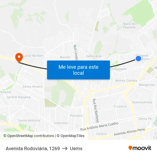 Avenida Rodoviária, 1269 to Uems map
