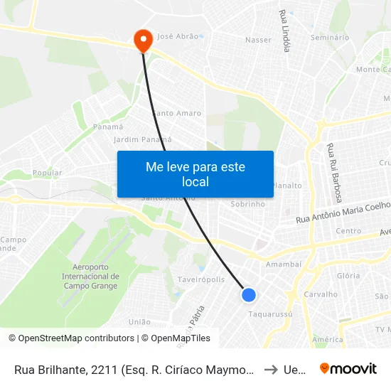 Rua Brilhante, 2211 (Esq. R. Ciríaco Maymone) to Uems map