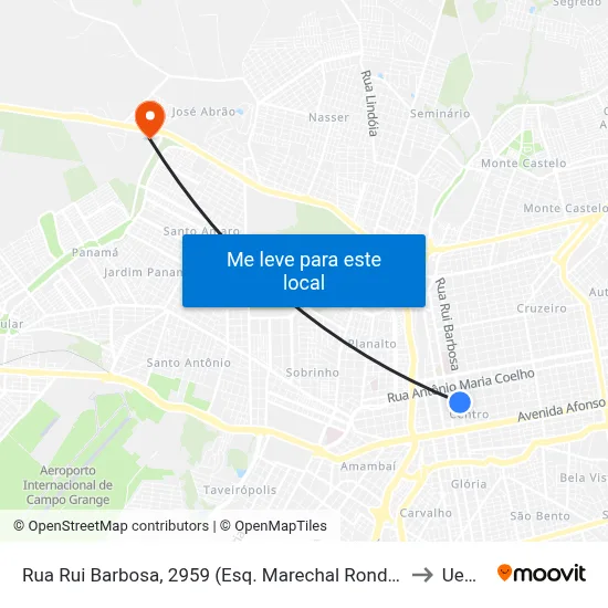 Rua Rui Barbosa, 2959 (Esq. Marechal Rondon) to Uems map