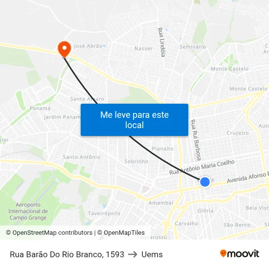 Rua Barão Do Rio Branco, 1593 to Uems map