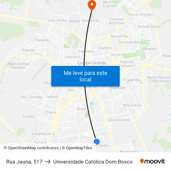Rua Jauna, 517 to Universidade Católica Dom Bosco map
