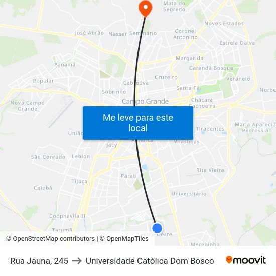 Rua Jauna, 245 to Universidade Católica Dom Bosco map