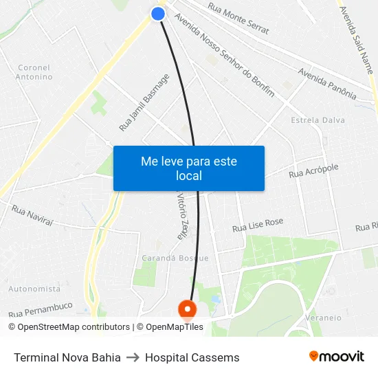 Terminal Nova Bahia to Hospital Cassems map