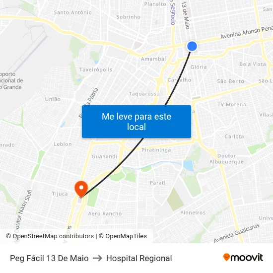 Peg Fácil 13 De Maio to Hospital Regional map