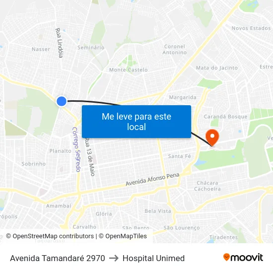 Avenida Tamandaré 2970 to Hospital Unimed map