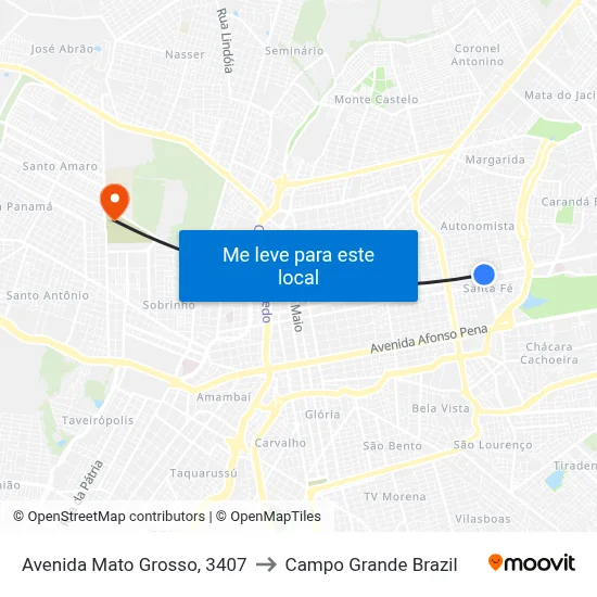 Avenida Mato Grosso, 3407 to Campo Grande Brazil map