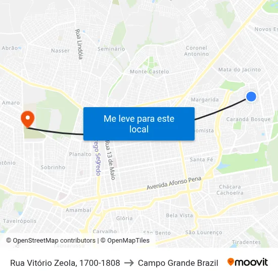 Rua Vitório Zeola, 1700-1808 to Campo Grande Brazil map
