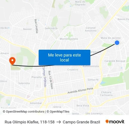 Rua Olímpio Klafke, 118-158 to Campo Grande Brazil map
