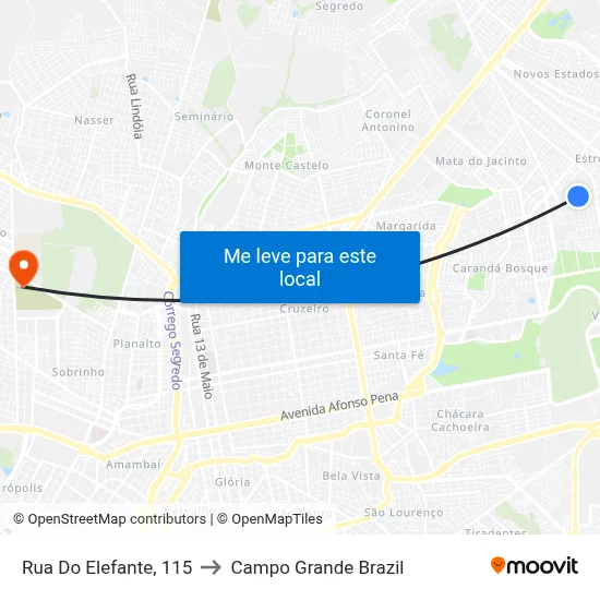 Rua Do Elefante, 115 to Campo Grande Brazil map