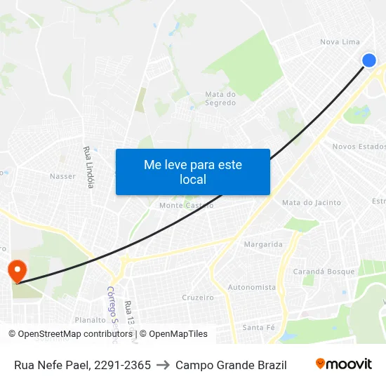 Rua Nefe Pael, 2291-2365 to Campo Grande Brazil map