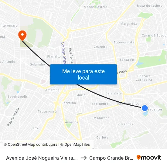 Avenida José Nogueira Vieira, 627 to Campo Grande Brazil map