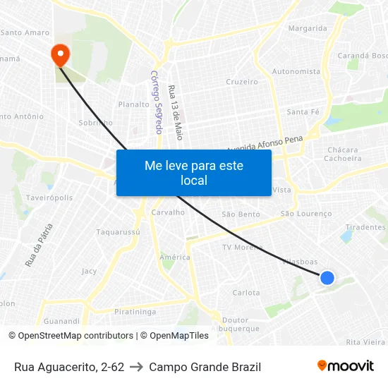 Rua Aguacerito, 2-62 to Campo Grande Brazil map