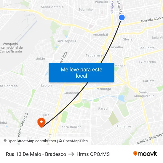 Rua 13 De Maio - Bradesco to Hrms OPO/MS map