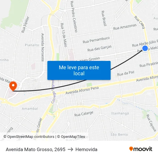 Avenida Mato Grosso, 2695 to Hemovida map