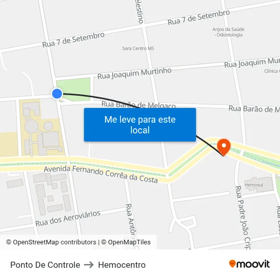 Ponto De Controle to Hemocentro map