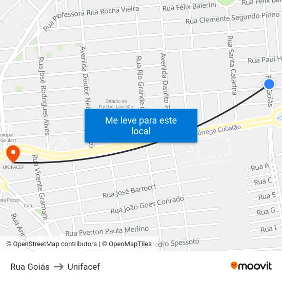 Rua Goiás to Unifacef map