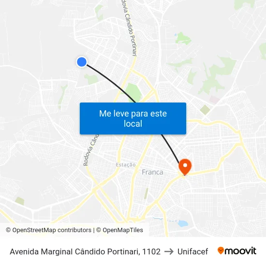 Avenida Marginal Cândido Portinari, 1102 to Unifacef map