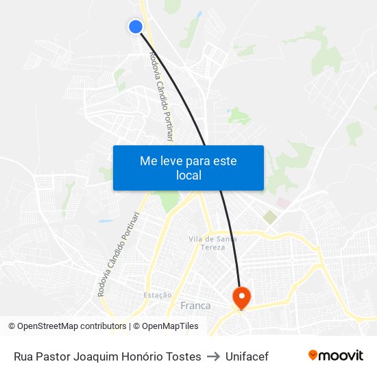 Rua Pastor Joaquim Honório Tostes to Unifacef map