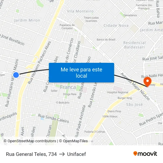 Rua General Teles, 734 to Unifacef map