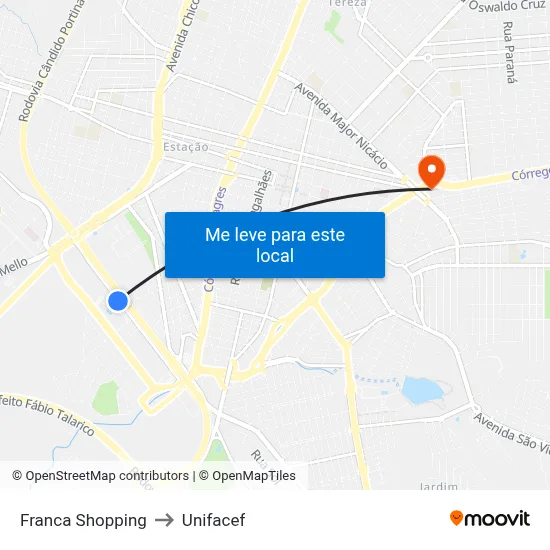 Franca Shopping to Unifacef map