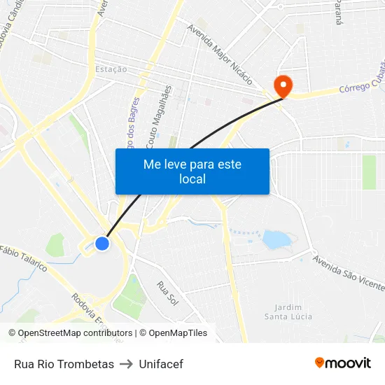 Rua Rio Trombetas to Unifacef map