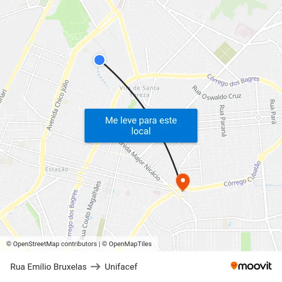 Rua Emílio Bruxelas to Unifacef map