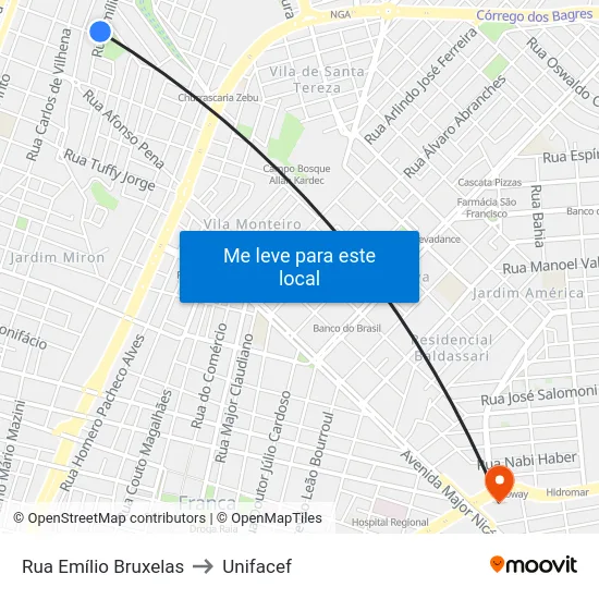 Rua Emílio Bruxelas to Unifacef map